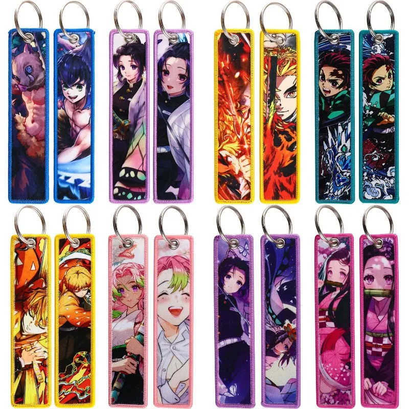 Hot Anime Demon Slayers Woven Label Schlüsselanhänger Lanyard Anhänger Cartoon Charakter ID Karte Stoff Schlüsselanhänger Geschenke