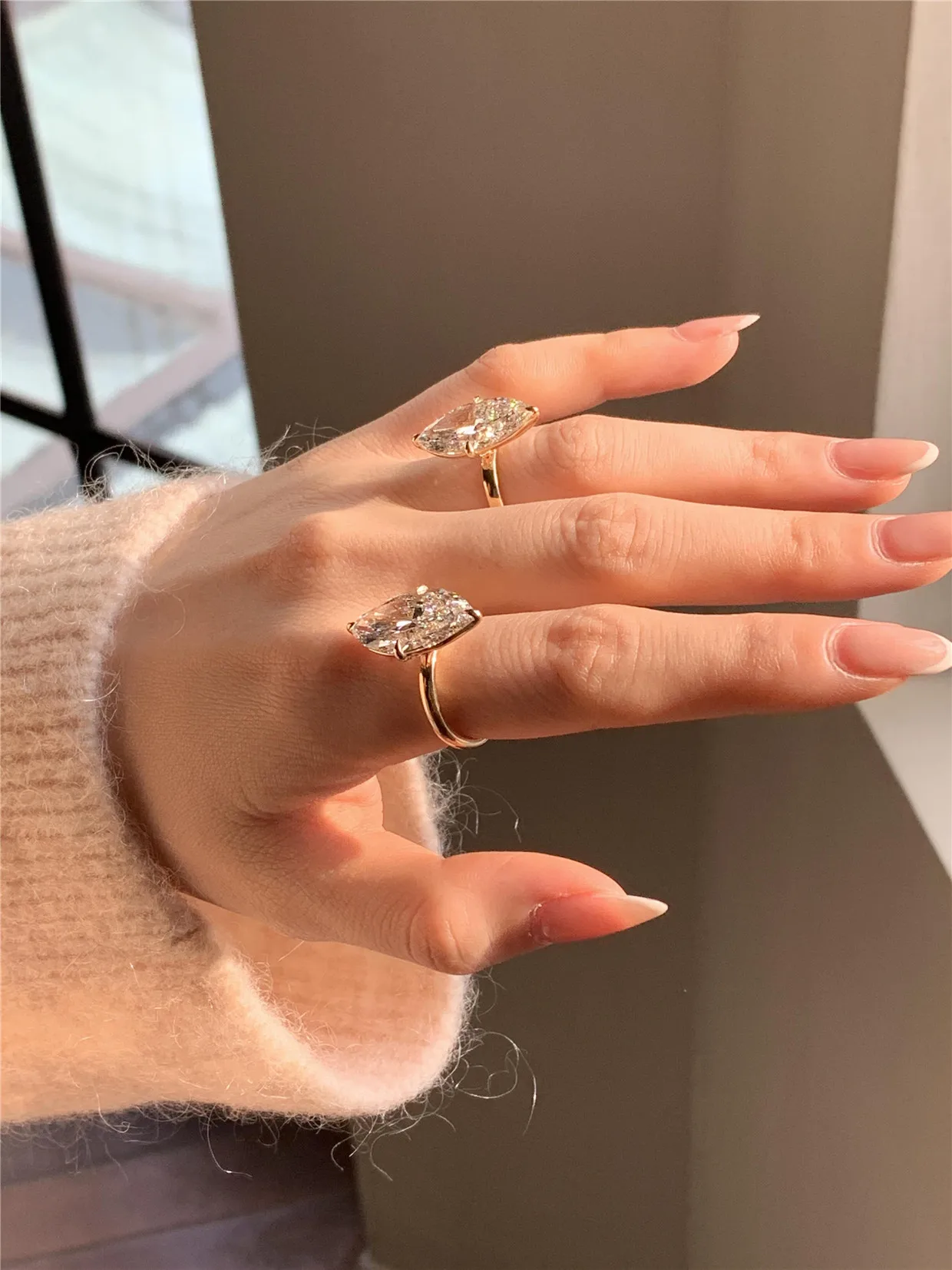 Laboratory-Grown Diamond Marquise Cut 3ct Champagne Color Four-Prong Simple Wedding Ring 18K Solid Gold Engagement Ring Advanced