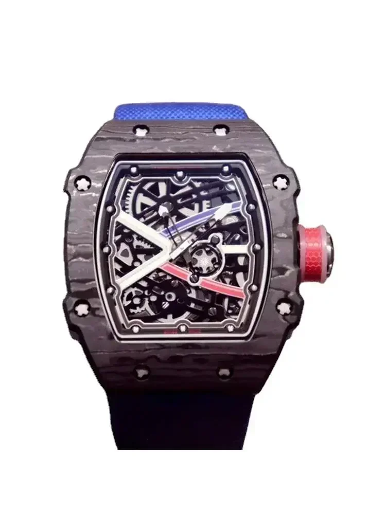 Luxury New Mens Ceramic Canbon Fiber Automatic Mechanical Watch Red Blue Nylon Sport Watches