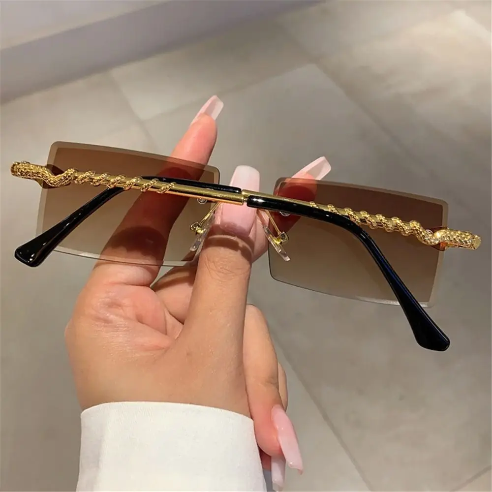 

Retro Rimless Snake-Shaped Metal Sunglasses Square Frame Frameless Street Shades Gradient Lens Sun Glasses for Women & Men