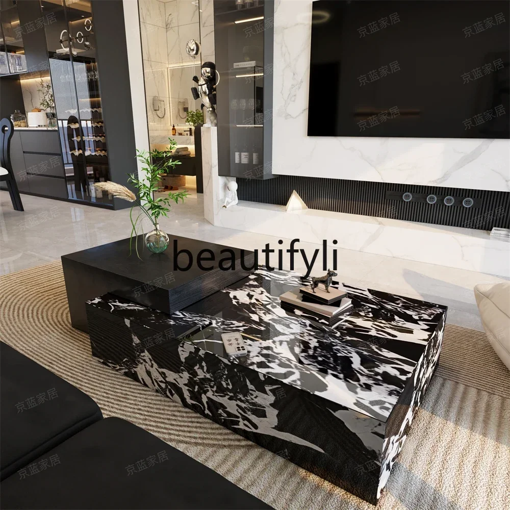 yj57 Marble coffee table simple high-grade square solid wood combination Italian light luxury living room coffee table