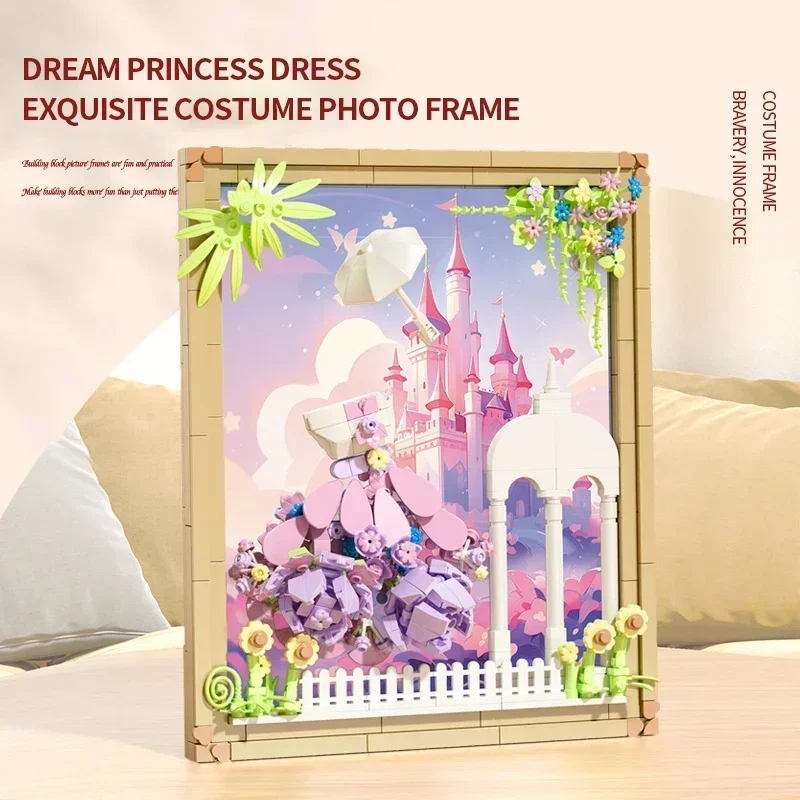 

Flowers Princess Wedding Dress Cheongsam Bricks Dream Dress Picture Frame Building Blocks Desktop Decoration Holiday Gifts