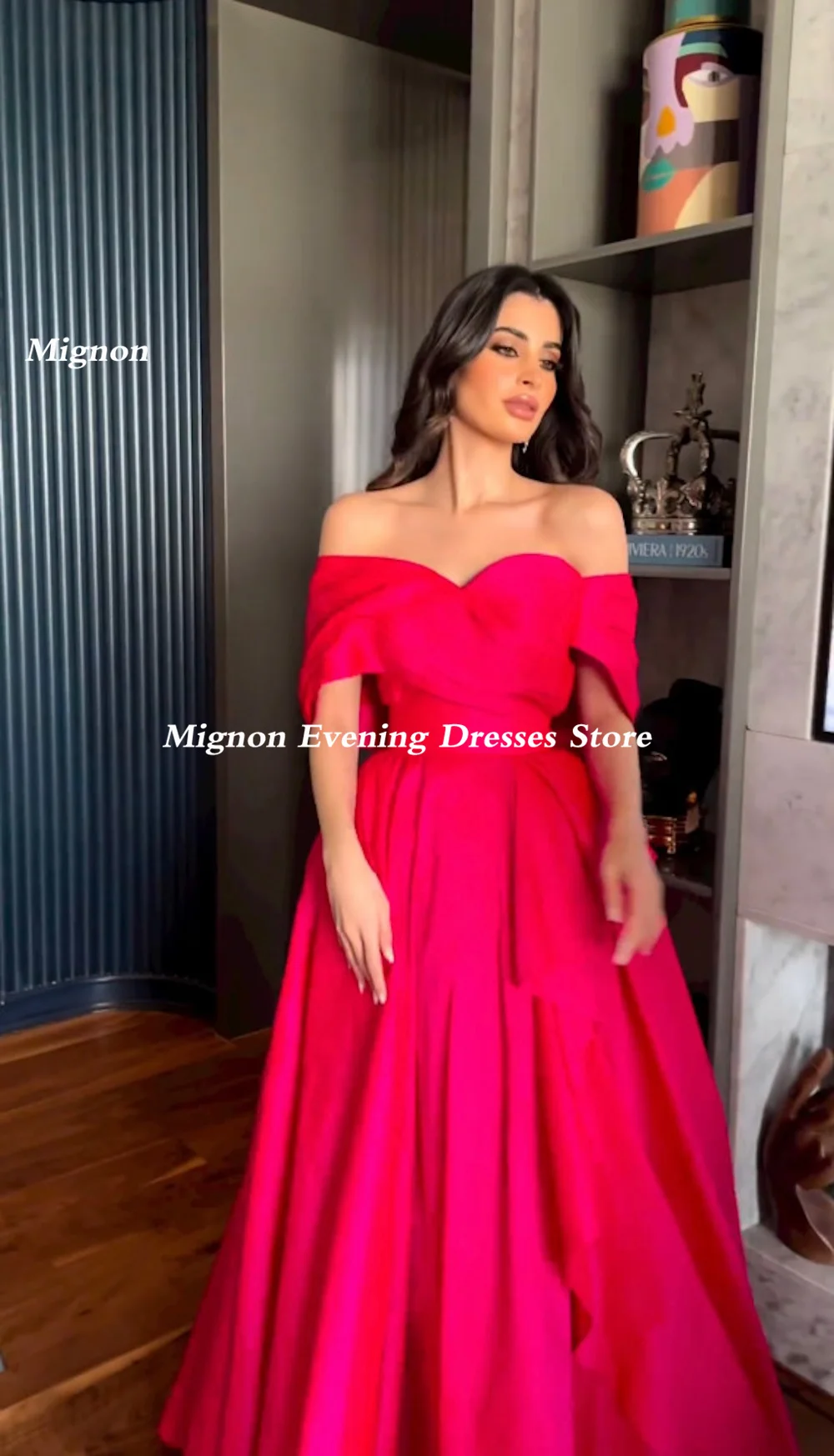 Mignon Satin A-line Prom Gown Off-the-shoulder Neckline Evening Ruffle Formal Floor-length Elegant Party Dresses for Women 2023