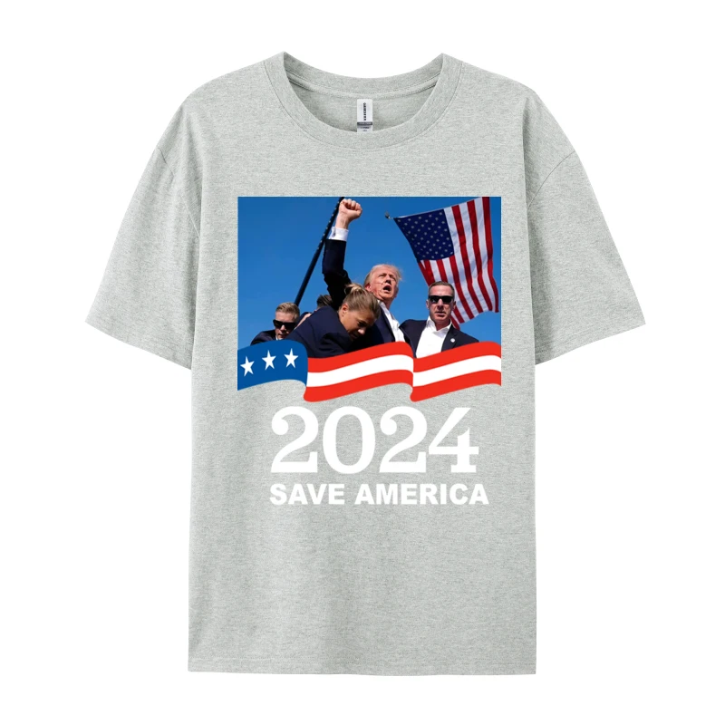 Trump 2024 Back T-shirts Survived Election Rally Cotton T-shirts Save America Top Tees Black New Design