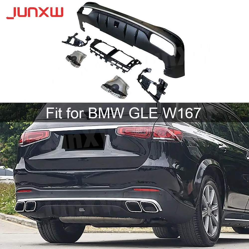 

PP Rear Bumper Lip Diffuser Exhaust Tips Body Kits for Benz GLE W167 GLE63 AMG 2020+ Rear Bumper Diffuser With Hole Car Styling