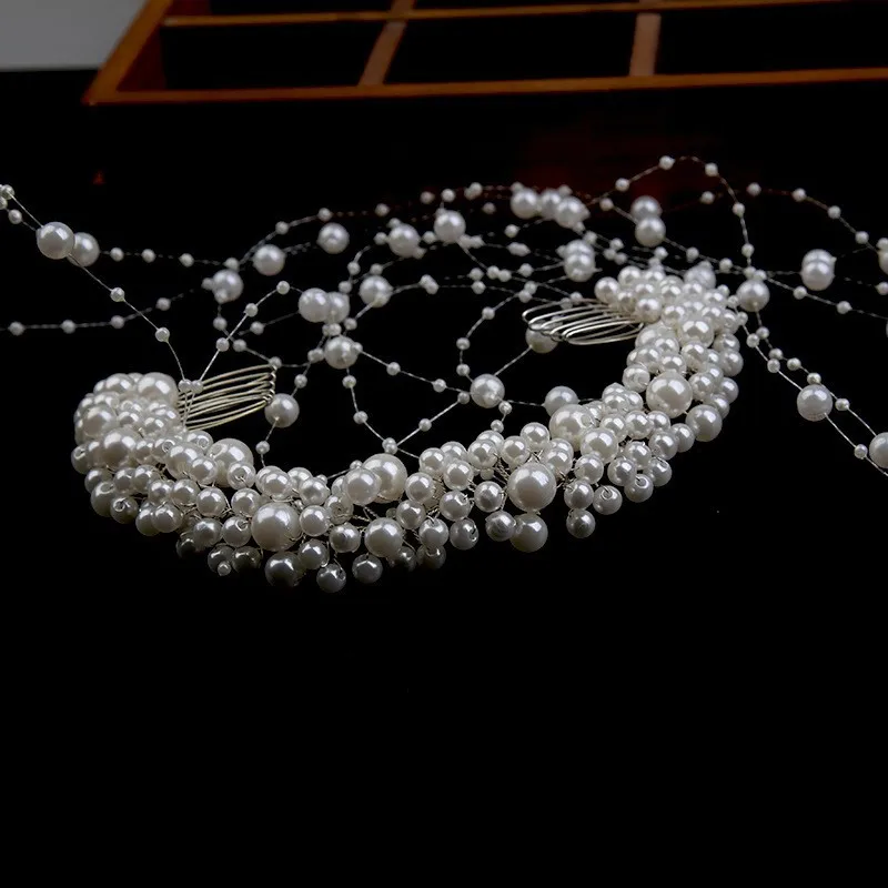 New Korean & European Style Pearl Hair Comb – Handcrafted Bridal Headpiece, Pearl Wedding Hair Accessory with Ribbon image 3