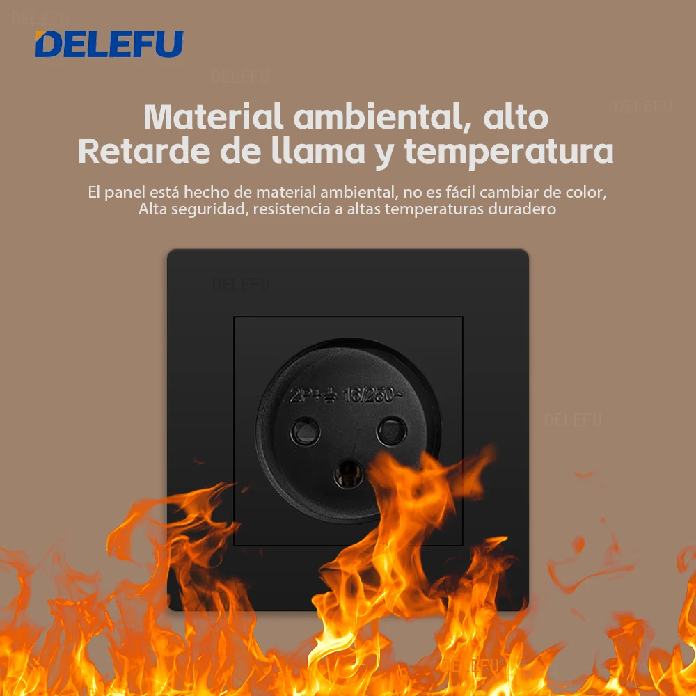 DELEFU Flame Retardant PC Panel 86mm Black Israel Standard USB Type C Fast Charging Wall Socket Switch TV Phone CAT5 CAT6