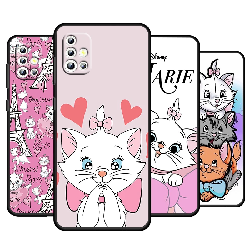 Marie Cat Cartoon For Samsung Galaxy A73 A54 A52S A72 A71 A52 A51 A22 A32 A21S 4G 5G Silicone Soft Black Phone Case