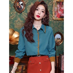Women Spring Autumn Simplicity Office Lady Solid Color Polo Collar Long Sleeve Shirts Ladies Fashion All-match Trend Loose Tops