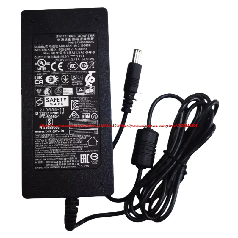 Original AC Switching Adapter ADS-65AI-19-3 65W Charger for LG LED TV Monitor Power Supply LCAP40 DA-65G19 PA-1650-68 OEM