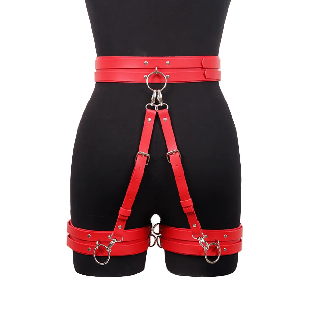 Women Sexy Leather Thigh Garter Belt Gothic Waist Connect Leg Straps BDSM Leg Harness Bondage Hip Belt Fetish Erotic Clothing