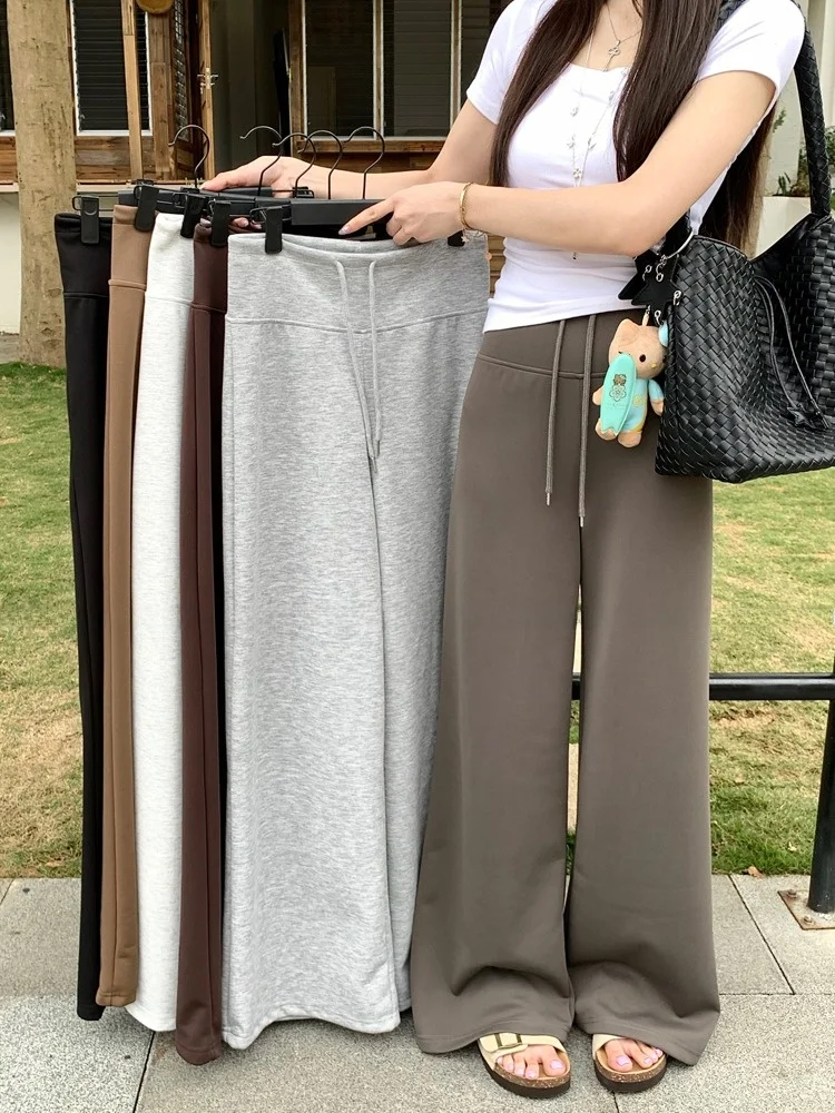 

High Waist Drawstring Loose Casual Pants Women's Summer Slimming Straight Leg Pure Color Trousers Comfortable Breathable