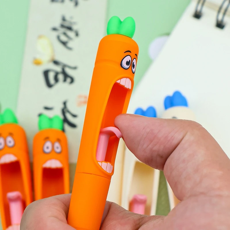 4 pcs Wholesale Cute Carrot Design Click Ballpoint Pen | Funny Novelty Pens for Students | Fun Stationery Gift for School Prizes