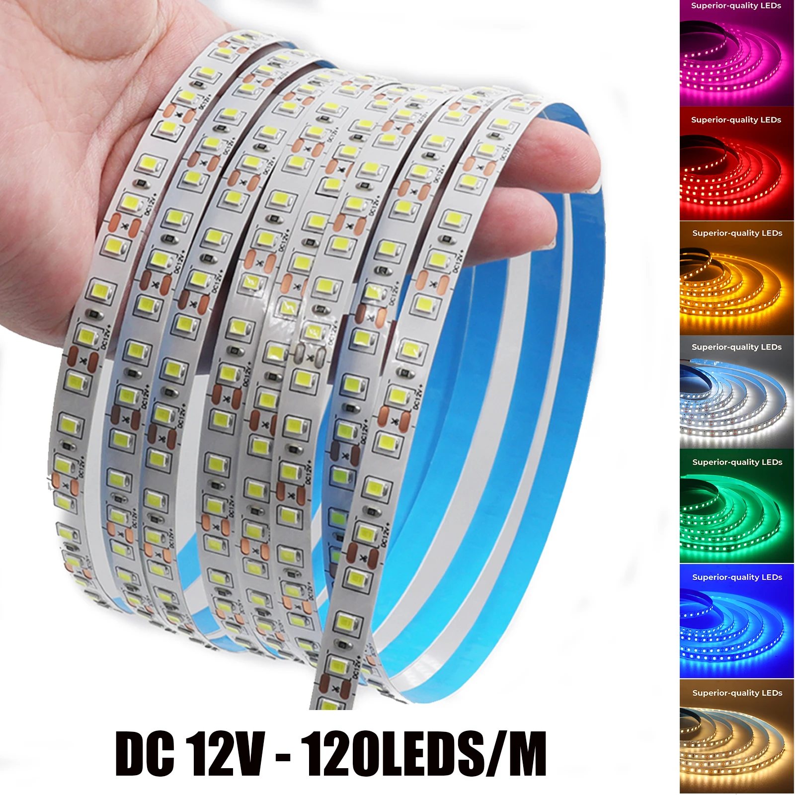 DC 12V 2835 120LEDs/M LED Strip Red/Blue/Pink/Yellow/Ice Blue/White/Green Home Decor Flexible Ribbon Tape Rope Light 5M/Roll