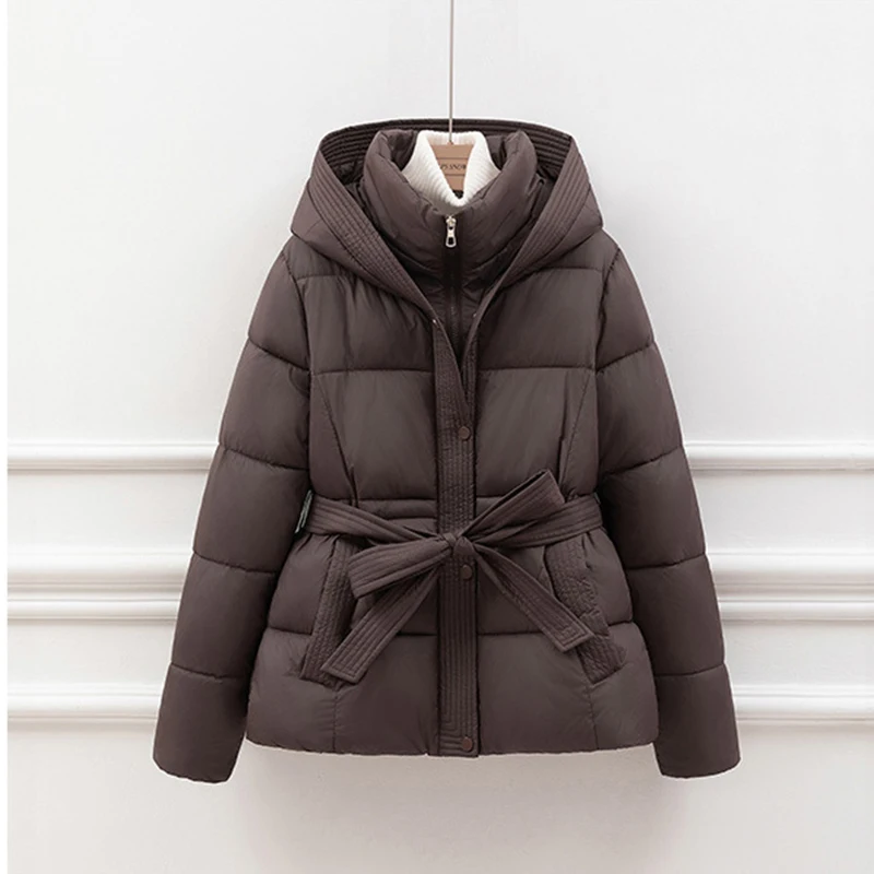 Winter Women\'s Down Jackets Ultra Light Warm Casual Coat Female Puffer Jacket With a Belt Hooded Parka Overcoat Female Outerwear