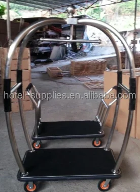 Factory Direct Hotel Luggage Cart, Stainless Steel Rolling Baggage Trolley, Heavy Duty Transport Cart for Hotel Resort Lobby
