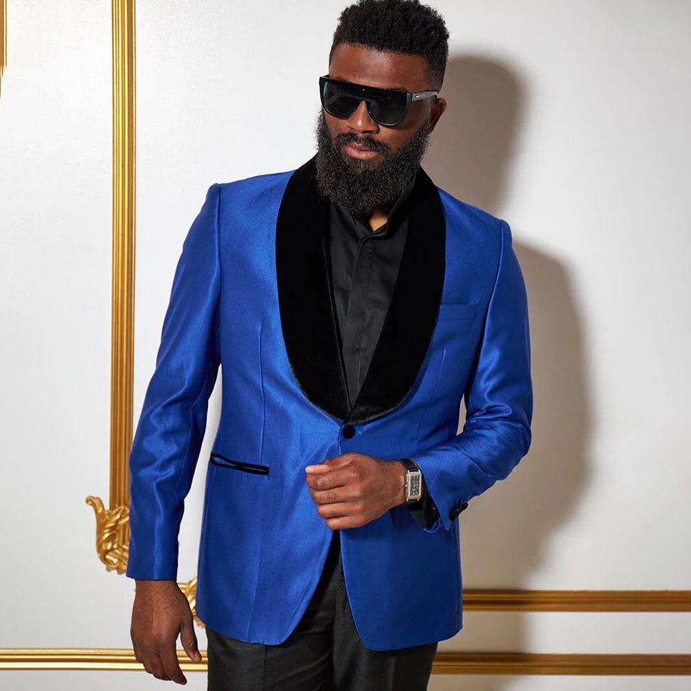 

Elegant Men's Suits 2 Piece Jacket Pants Formal One-Button Black Shawl Lapel Slim Blazer High Quality 2 Piece Jacket Pants