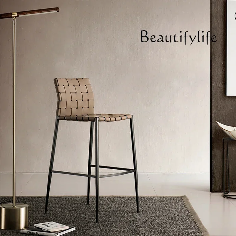 

A X Modern Backrest Bar Chairs Minimalist Woven Counter Single Lounge High Chairs Kitchen Fashion Apartment Sillas De Bar Furnit