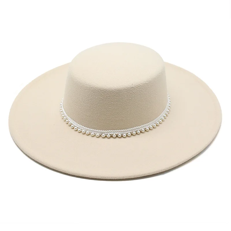 spring autumn fashion 2022 Women's cap hats pearl fedoras wide brim hat designer chapel beach elegant Wedding picture hat round