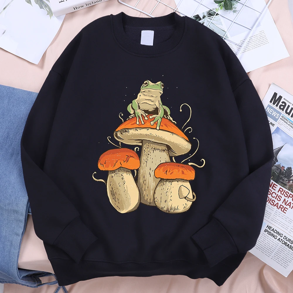 Cottagecore Aesthetic Mushroom Dark Academia Frog Men Hoodie Fashion Hoody Casual Loose Sweatshirts Fleece Clothing Pullover