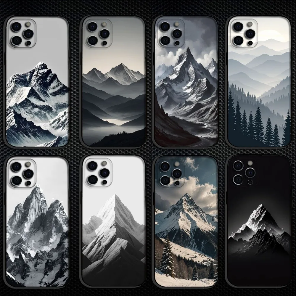 

black mountain Phone Case For iPhone 16,15,14,13,12,11 Plus,Pro Max, Soft Silicone Black Cover
