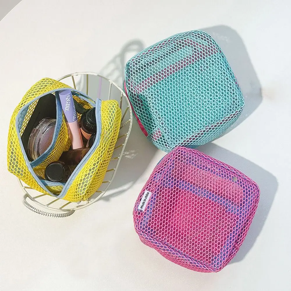 Durable Dopamine Color Storage Bag Large Capacity Toiletry Mesh Cosmetic Bag Candy Color Make Up Case