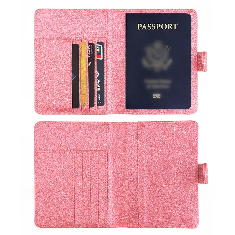 1 Piece RFID Blocking Glitter Passport Cover Case Card Holder With Magnetic Buckle Travel Accessories Wallet For Women Or Grils