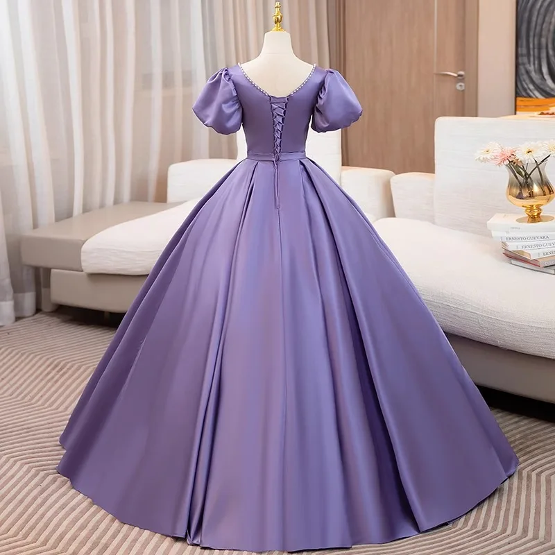 Student Vocal Art Exam Purple Wedding Dress Solo Performance Dress Noble Host Show Thin Conductor Dress Banquet Puffy Skirt