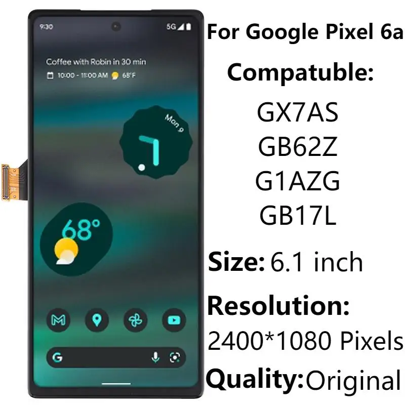 

Оригинальный ЖК-дисплей 6,1 дюйма для Google Pixel 6a GX7AS, GB62Z, G1AZG GB17L с рамкой для замены