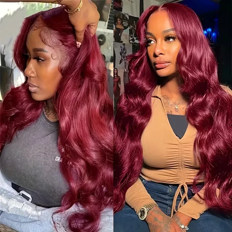 

Высококачественные новые парики из натуральных волос 99J цвета, с эффектом волны, с прозрачной кружевной основой 13*6, для девушек