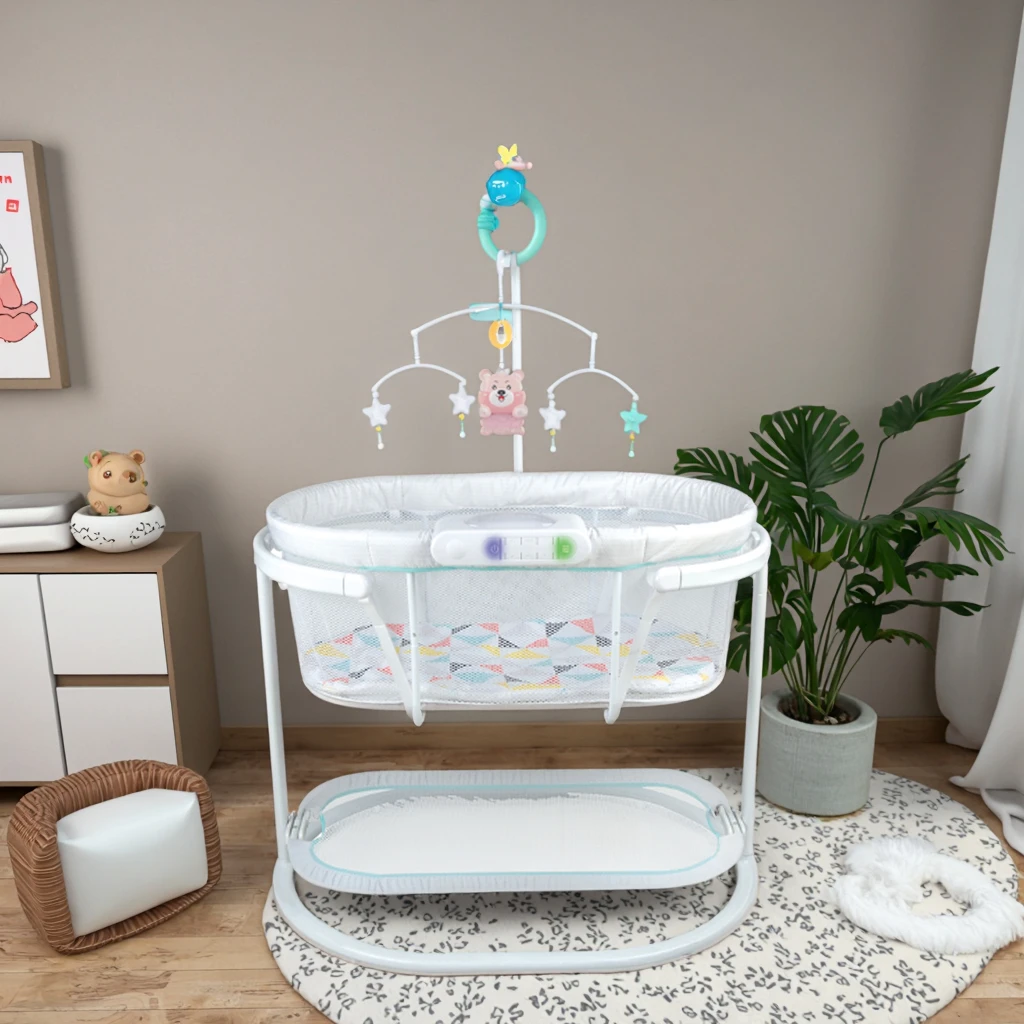 الحديثة متعددة الوظائف الطفل سوينغ السرير مع سلالة الموسيقية مهد ناموسية ولعب معلقة الخشب الصلب