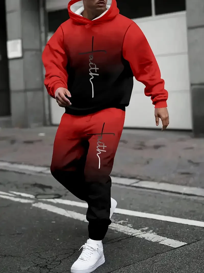 

Осенне-зимний мужской комплект с капюшоном, мужской градиентный комплект, мужская толстовка с капюшоном, мужская модная повседневная толстовка и брюки, быстросохнущие комплекты из 2 предметов