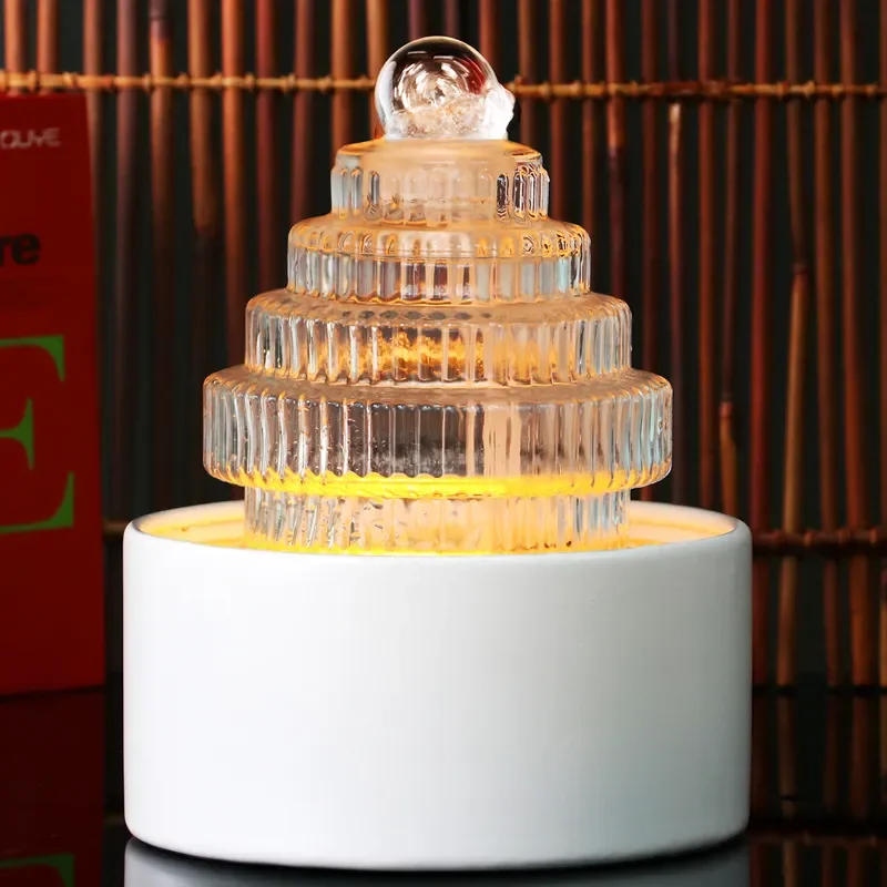 Modern Glass Water Fountain with Rotating Wheel and Cornucopia Design for Living Room Home Decor Feng Shui Wealth Attraction