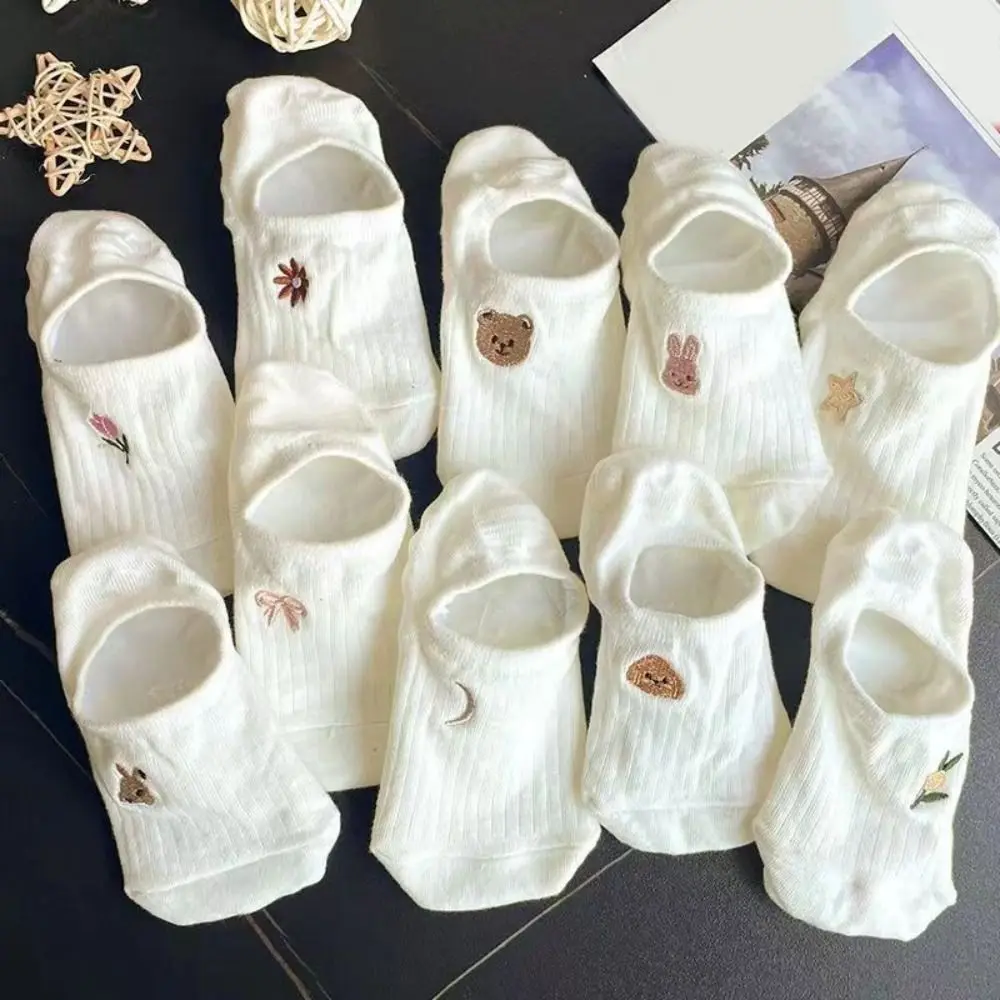 

10Pairs Flower Animal Thin Boat Socks Breathable Cartoon Sweet Short Socks Hosiery Non-slip Summer Invisible Socks Summer