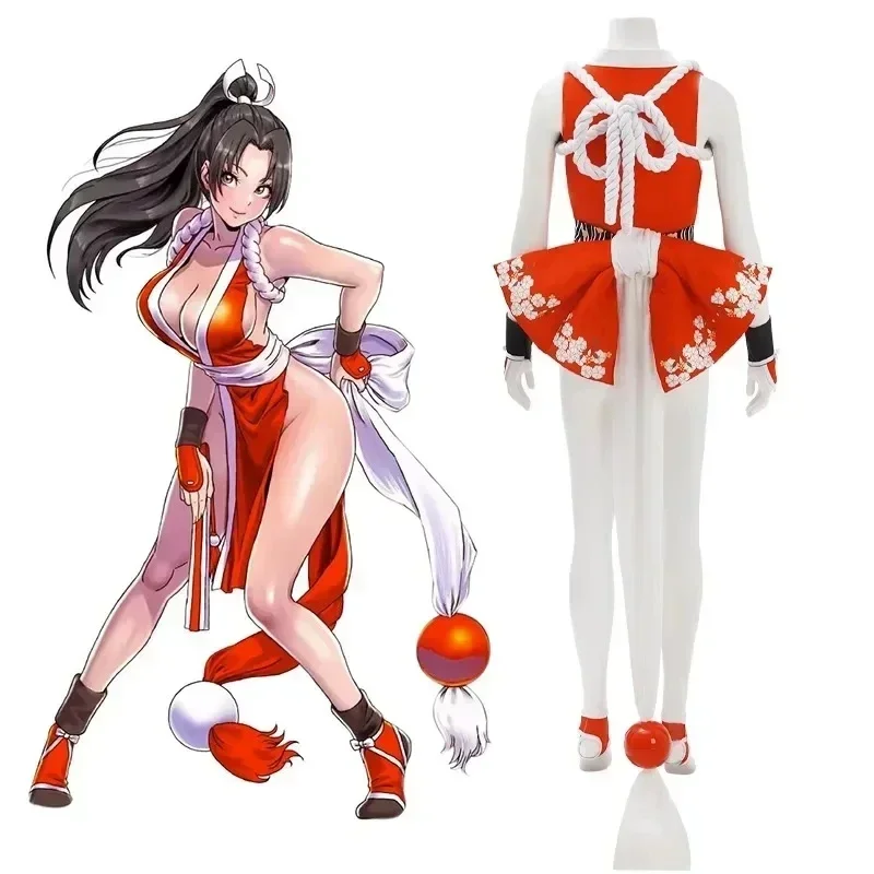 2026年新作女性用忍者テーマコスプレ衣装、赤い着物セット、お揃いのベルトとアクセサリー付き、ロールプレイ用