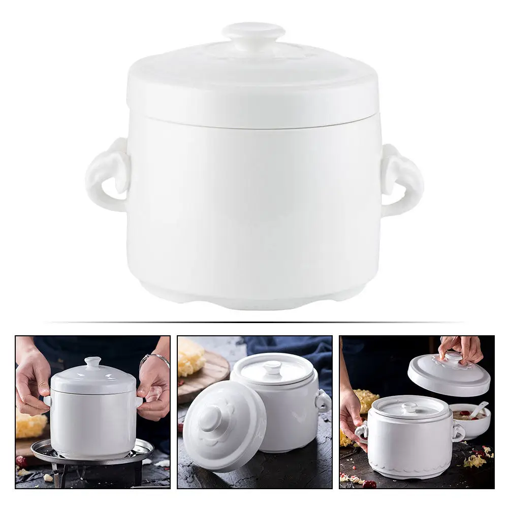 

1Pcs Ceramic Steaming Bowl with Lid Heat Resistant Multi Function Stewing Pot for Bird's Nest White Fungus Soup Yogurt Pudding