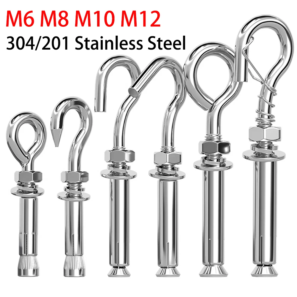 1~5Pcs Stainless Steel Expansion Hook Screw with Eyelet Universal Hanging Anchor Bolt for Wall Mounting M6 M8 M10 M12 Sizes