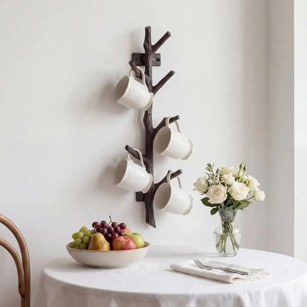 Rustic Cast Iron Wall Hook Heavy Duty Tree Branch Design Coat Rack Vertical 12 Inch Decorative Wall Hanger Home Decor