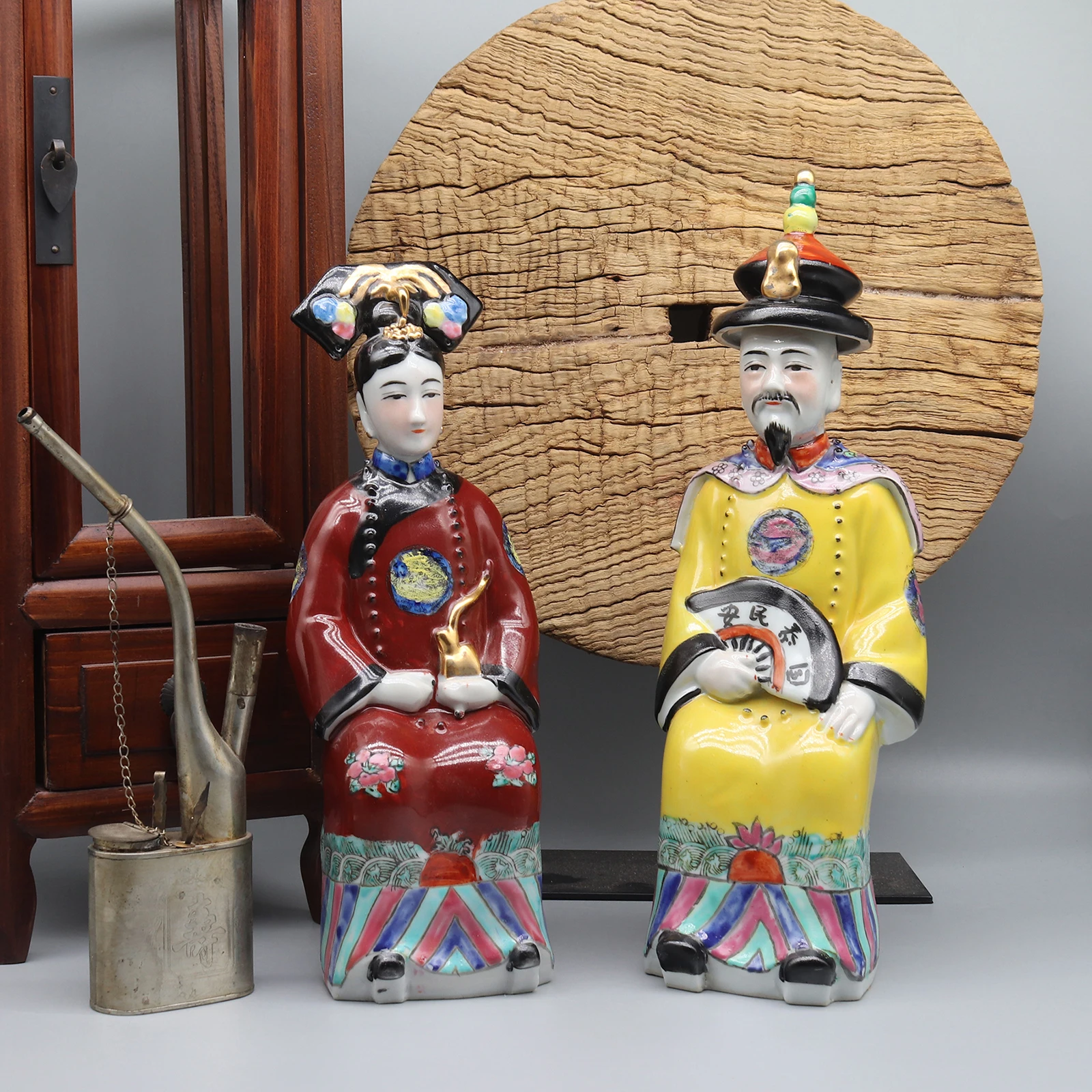 Keramik statuen des chinesischen Kaisers und der Kaiserin in der Qing-Dynastie, Hochzeits geschenk, Heim dekoration – Detail 9