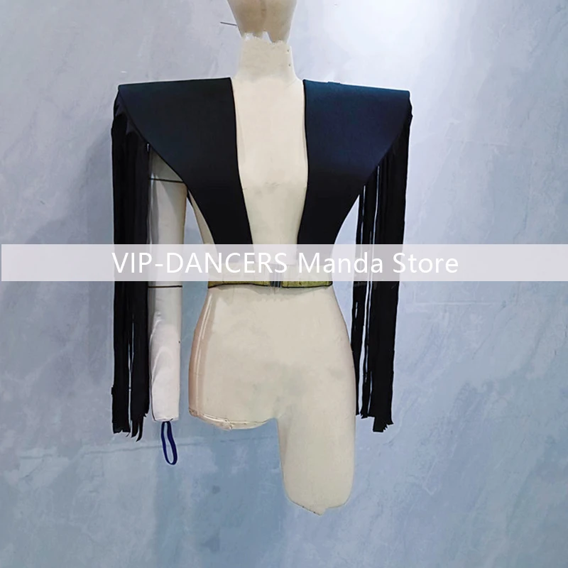 

Black Gogo Dancer Costume Women Flying Shoulder Stage Accessories Men Nightclub Bar Party Show Outfit Carnival Clothing VDL1697