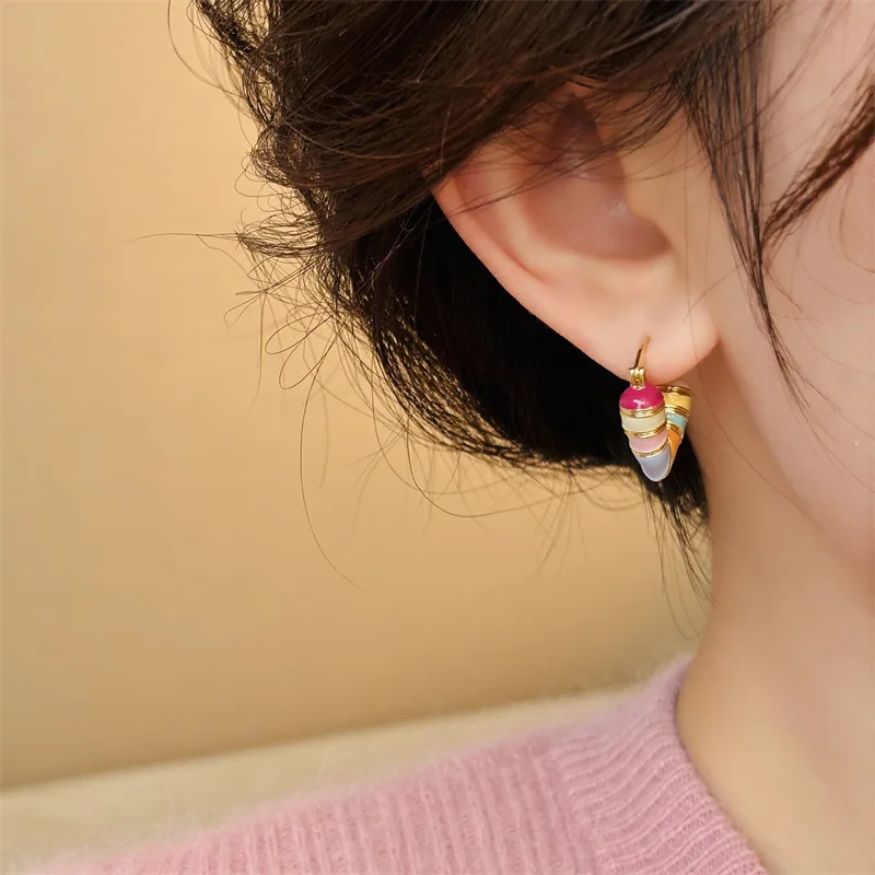 Colorful Heart Ear Buckle 2024 New Korean Fashion Women\'s Earring Precious Hoop Earrings Gold Plating Jewelries Girl Gifts