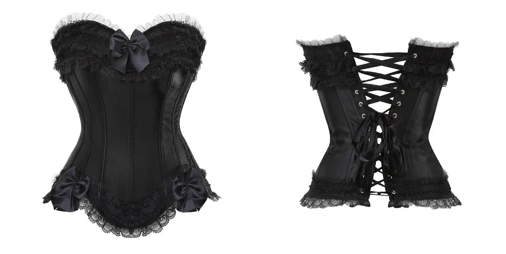 Fashion Womens Vintage Waist Trainer Gothic Boned Lace Corsets And Bustiers Sexy Bowknot Decorated Overbust Top Corset