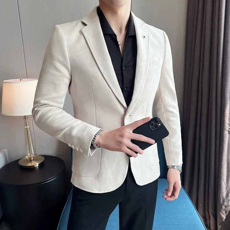 

New Fashion Suit Coat Men's Slim Fit Deerskin Velvet Elegant Luxury Blazer Coat Business Casual Wedding Plus Size Suit 4XL-S