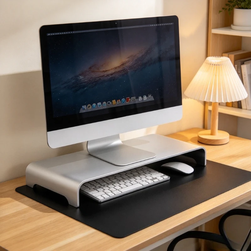 Full Metal Monitor Stand Riser, Ergonomic Desktop Organizer for Laptop & Keyboard, Anti-Slip Scratch-Resistant Home Office