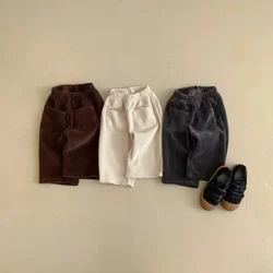 Kids Pants Korean Corduroy Thickened Solid Color New Slim Relaxed Elastic Waist for Boys and Girls in Spring and Autumn Pants