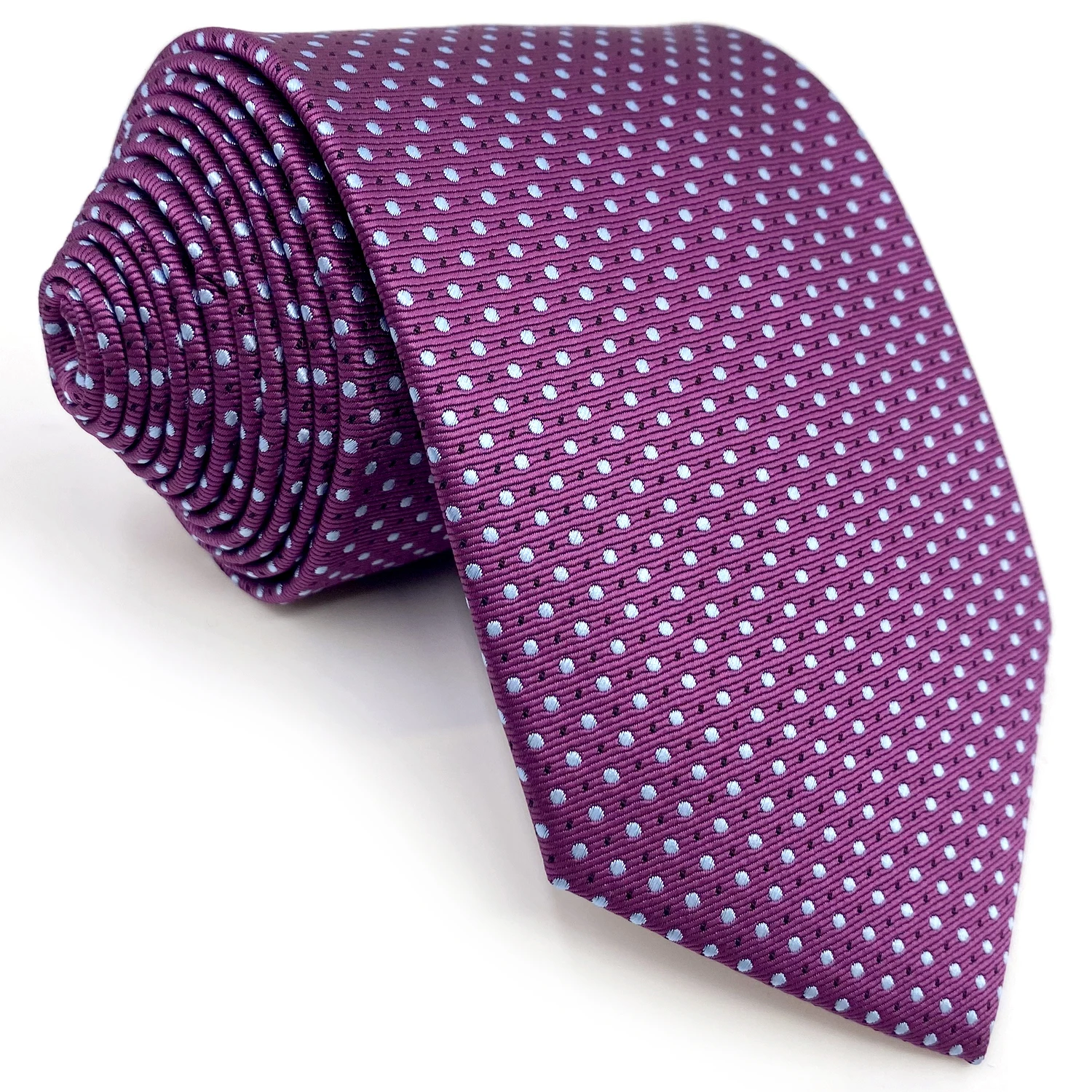 Herren-Krawatten-Set, lila gepunktete Krawatte, Einstecktuch, violett-lavendelfarben, klassische extra lange Fliege, vorgebunden, Jungengröße, auch für Kinder erhältlich. – Detail 6