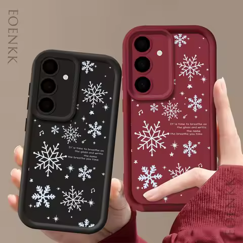 White Snowflake Phone Case For Samsung Galaxy S25 S24 S23 S22 S21 FE A15 A25 A35 A51 A52 A53 A55 A71 A73 Plus FE Ultra 5G Cover