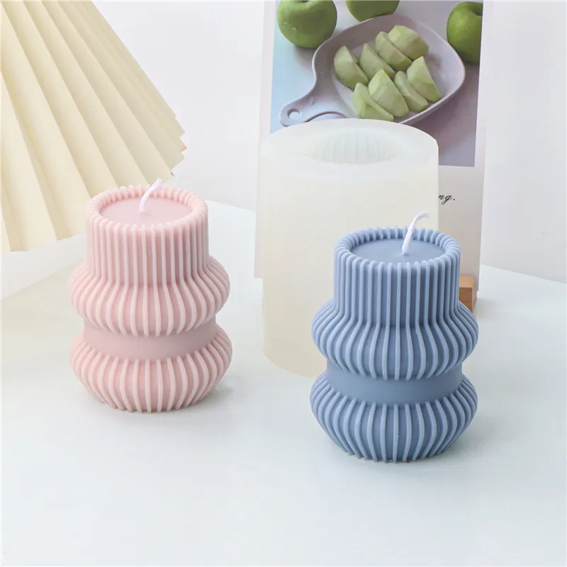 Simple Line Column Candle Silicone Mold Gypsum form Carving Art Aromatherapy Plaster Home Decoration Mold Wedding Gift Handmade