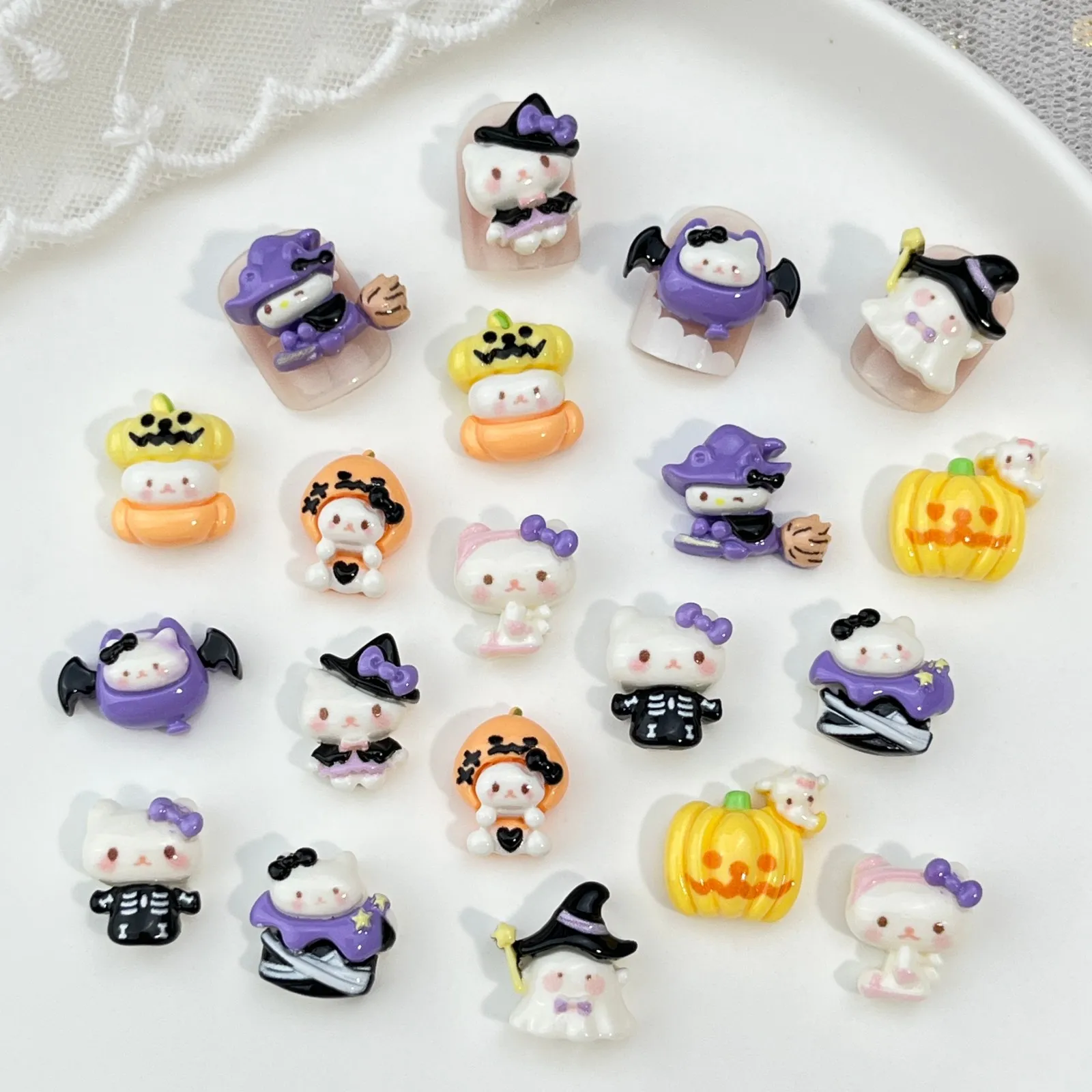 20 Stück neue Halloween-Nagel-Charms, niedliche 3D-Zauberer-, Kürbis- und Katzen-Harz-Charms, DIY-Press-On-Nägel, Nagelkunst-Deko-Accessoires – Detail 3