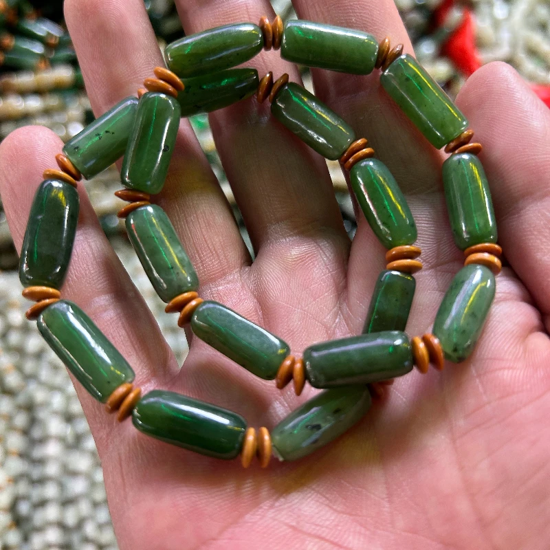 

Браслет из натурального нефрита Хэтянь, премиум-класса, ручной работы, с бусинами, гладкий, зеленый, для повседневного ношения, подарок, для духовного равновесия